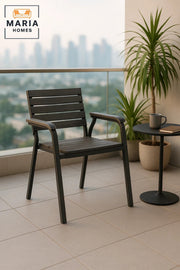 Dark Grey Outdoor Dining Armchair Metal Frame Wooden Look Garden Balcony Patio Durable Chair