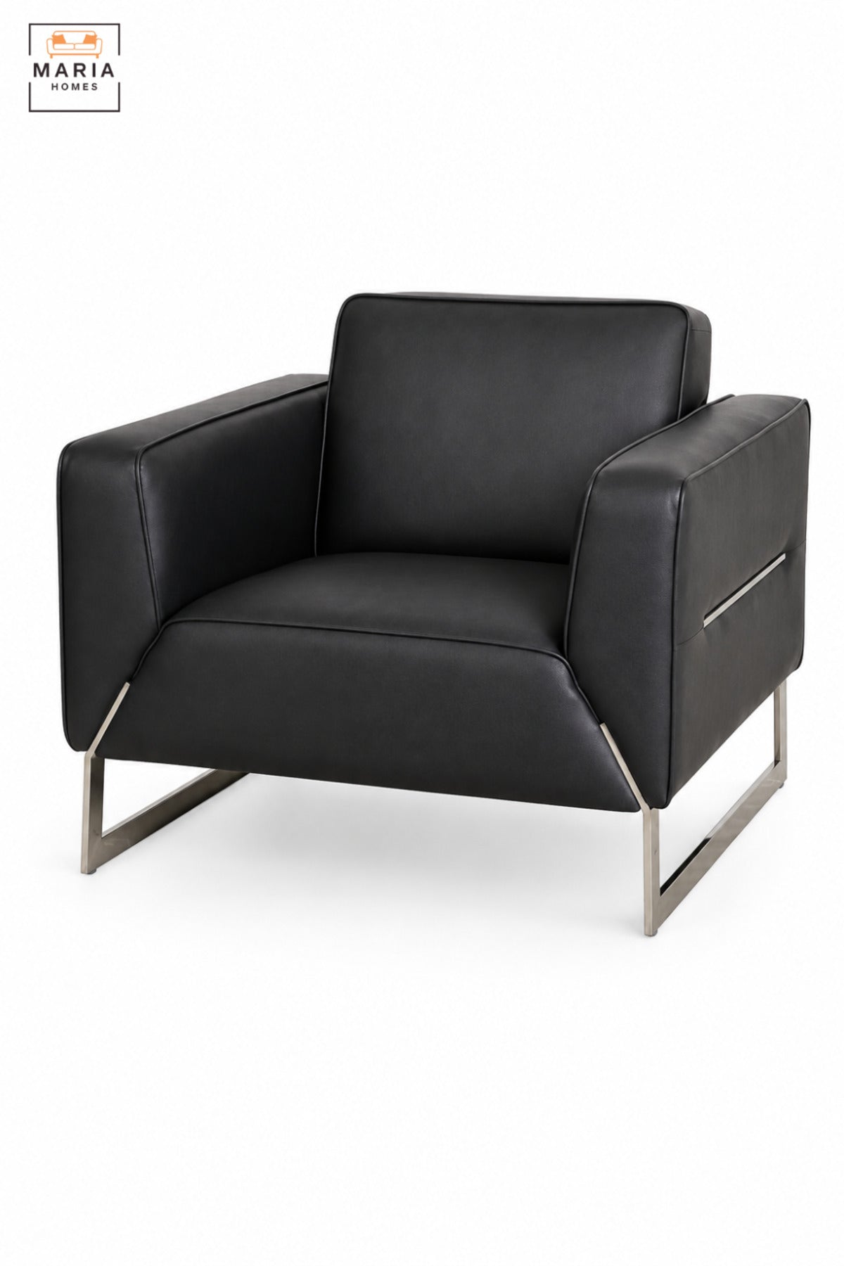 Modern Black Leather Armchair with Stainless Steel Sled Base, Wide Padded Seat & Armrests, Contemporary Accent Lounge Chair for Office Living Room Reception
