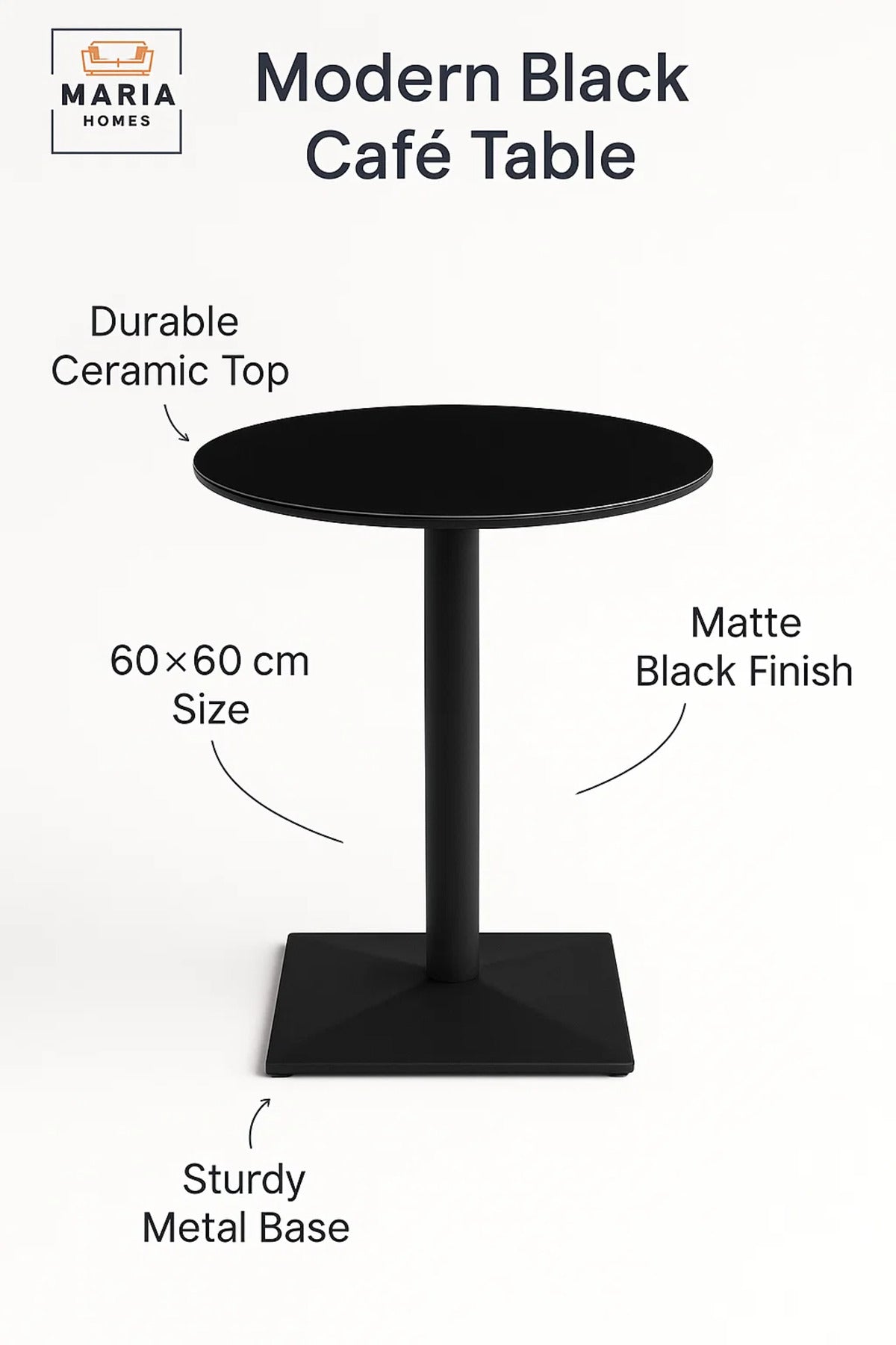 Round Black Dining Table √ê Modern Caf≈Ω, Restaurant, Office & Home Metal Furniture Use 60_60 cm