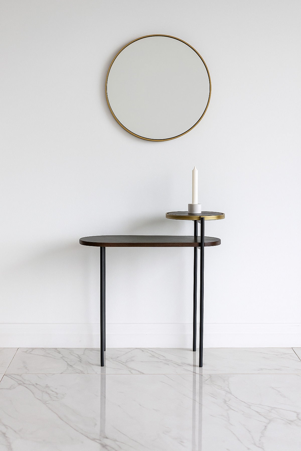 Walnut Side Table with Brass Accent Ð Modern Luxury Console or Accent Table in Dark Walnut Finish
