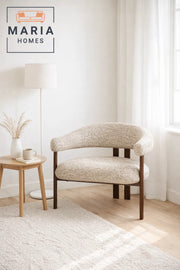 Beige Upholstered Lounge Chair Ð Modern Accent Chair with Wooden Legs