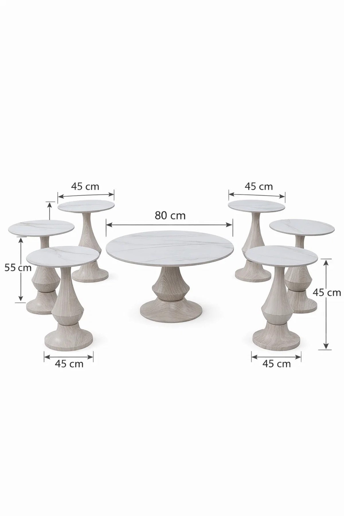 Modern 7-Piece Ceramic centerTable Set with Wood Base - 1 Center & 6 Side Tables for Living Room