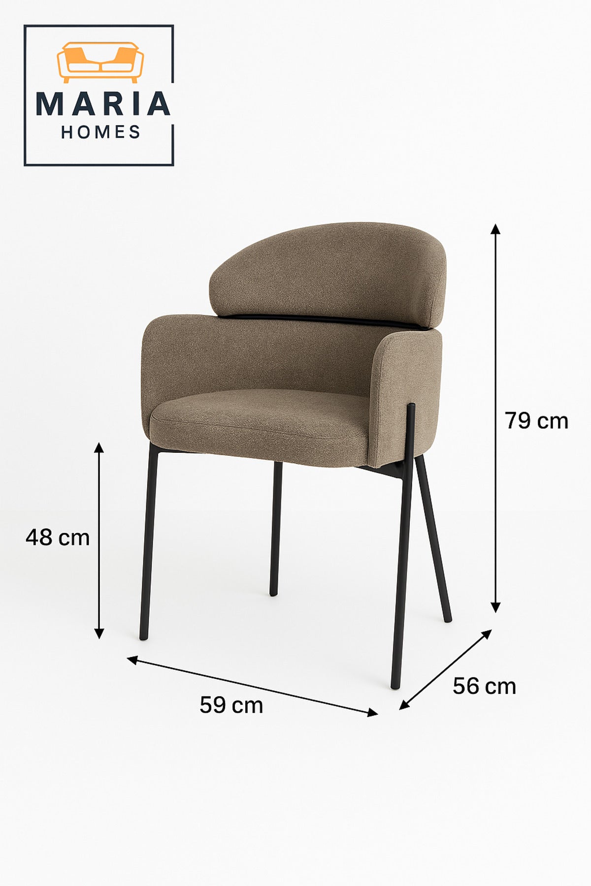 Modern Coffee Upholstered Dining Chair Ð Padded Seat & Back with Black Metal Legs