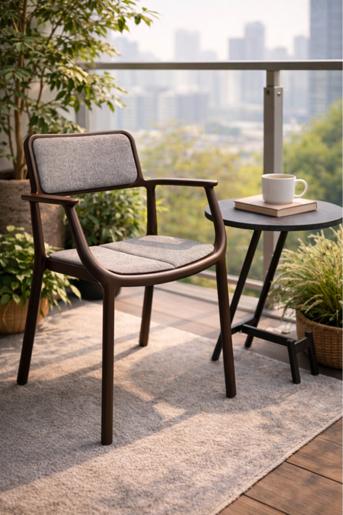 Modern D.Grey Side Table with Sleek Metal Base, 45x45x60 CM modern grey side