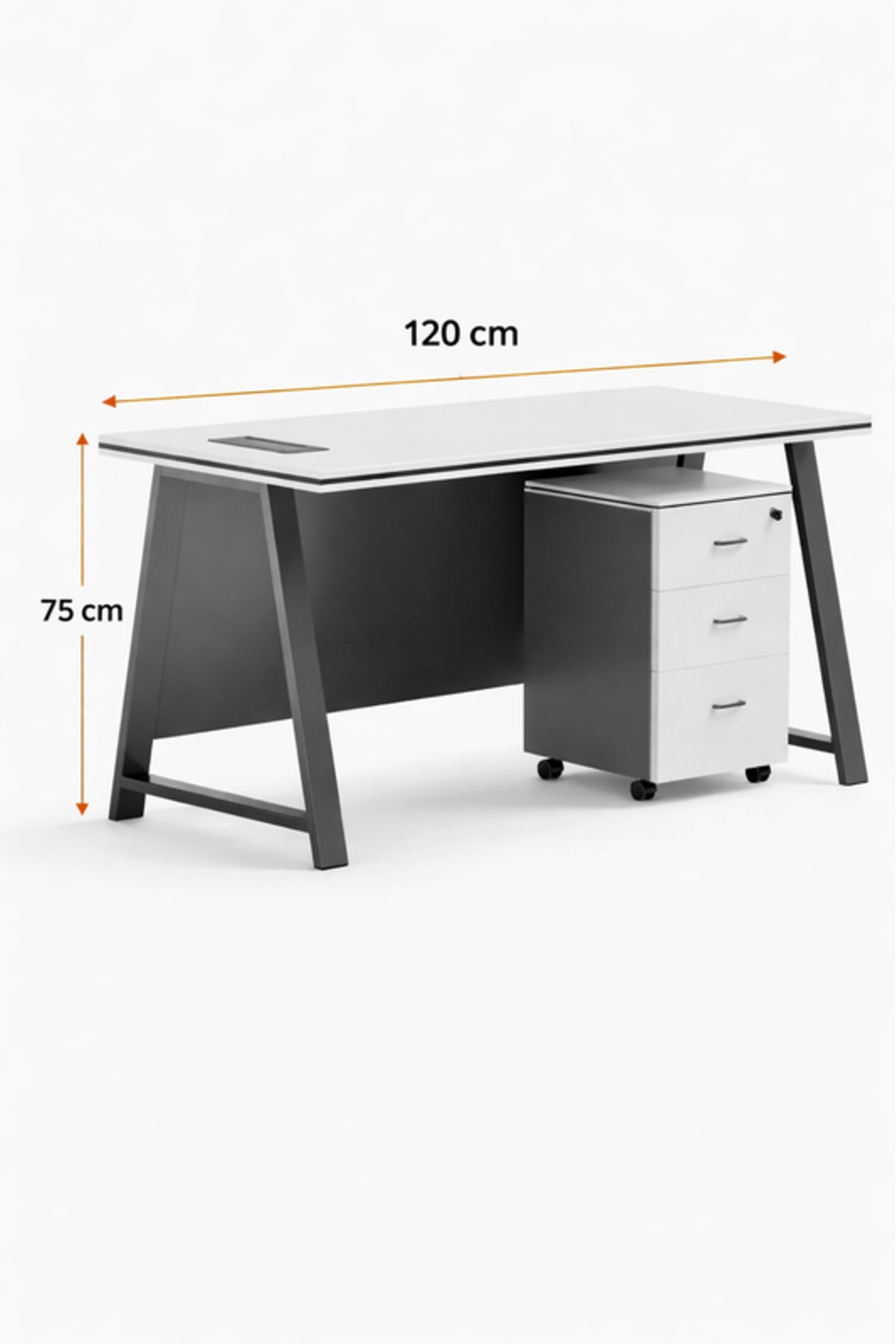 Modern White and Grey Office Desk with Mobile Drawer Cabinet