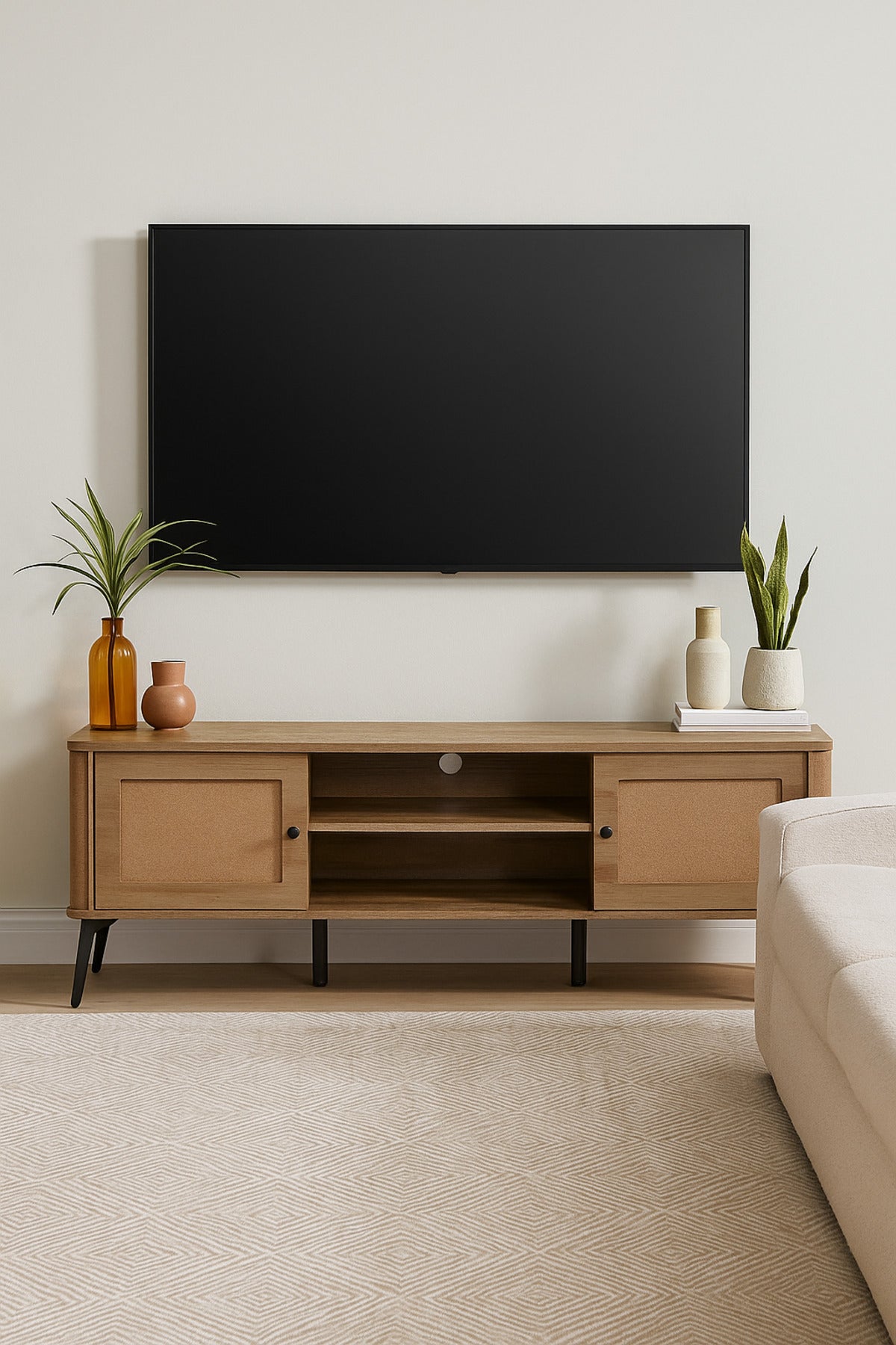 Brown Wooden TV Stand with Storage | Modern TV Cabinet with Shelves & Side Doors | 180_40_50 cm