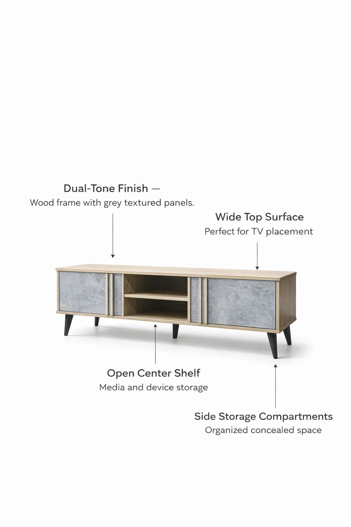 Modern TV Unit Wood and Grey 140cm Entertainment Center with Cabinets and Open Shelves