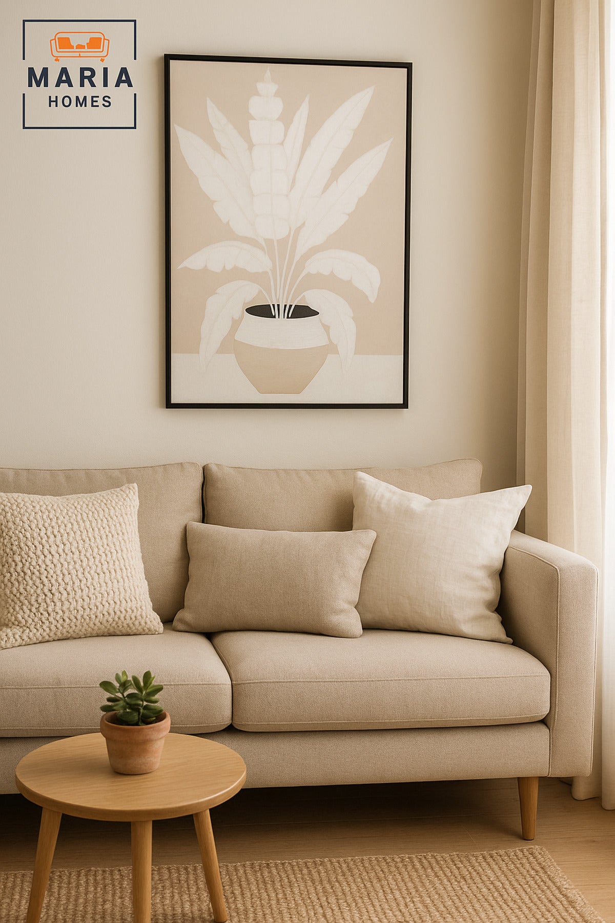 Large White & Beige Botanical Wall Art Ð Minimalist Framed Canvas 120_80 cm