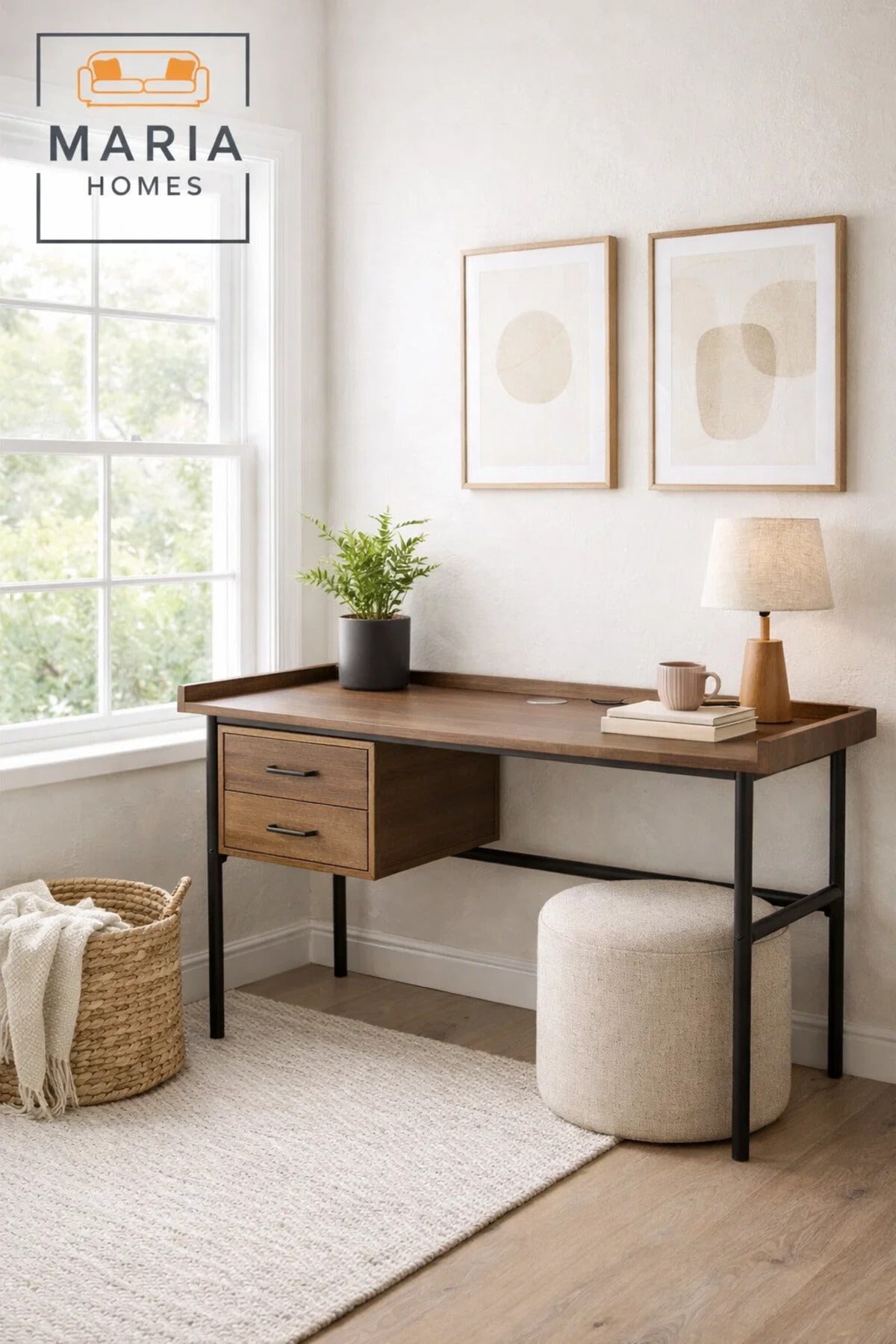 Dark Wood Office Desk 120_60_79 cm √ê Modern Work Desk with Storage Drawers