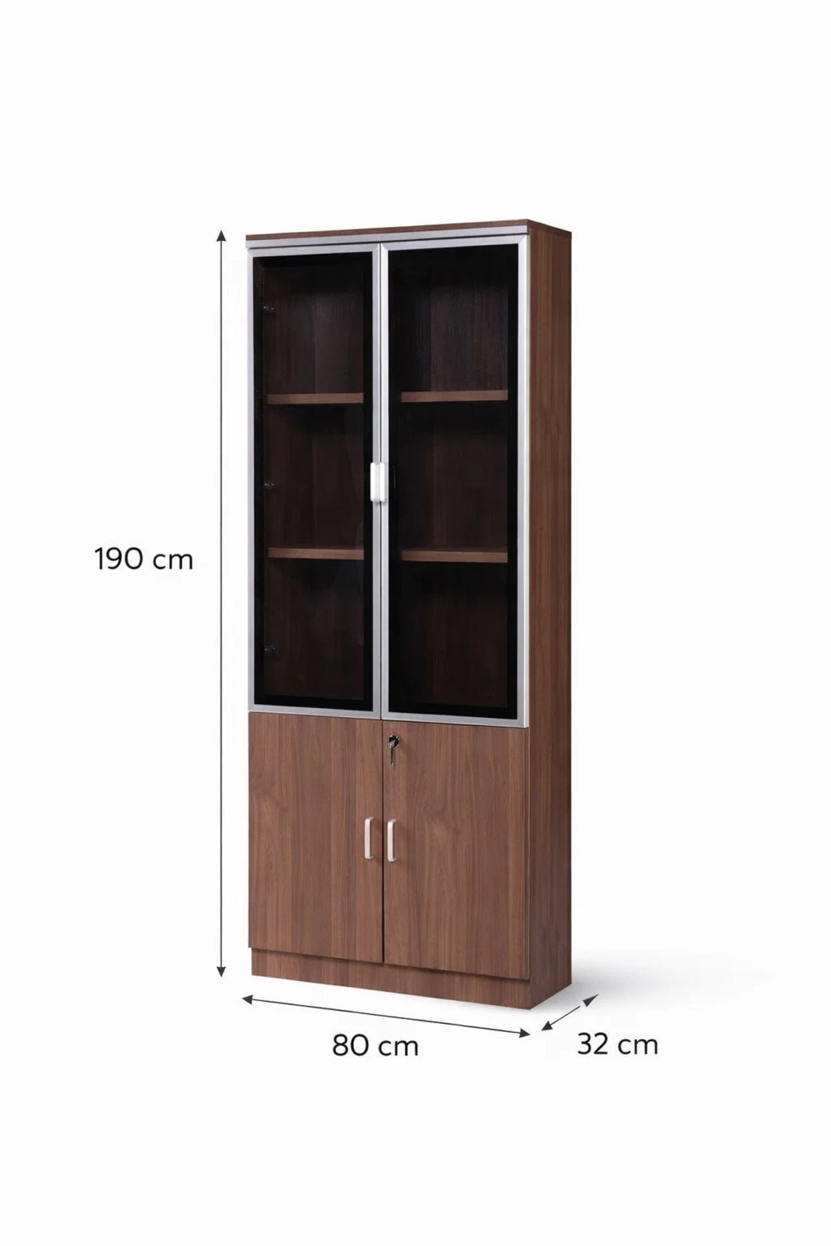 Modern Light Brown Storage Cabinet Glass Display Doors Wooden Office File Organizer Cupboard 190cm
