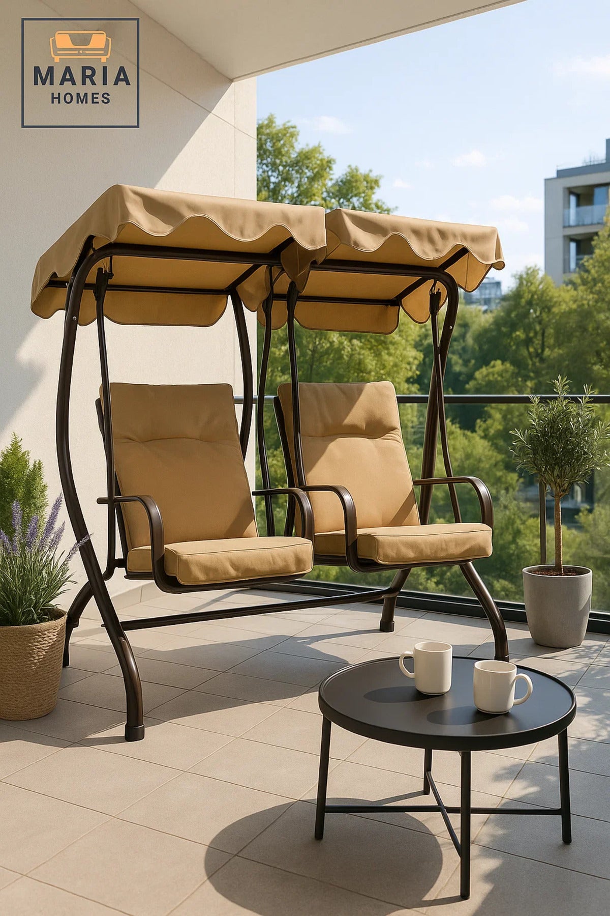 2 Seater Outdoor Swing Chair with Canopy for Garden Patio Balcony | Metal Frame Comfortable Seat