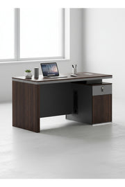 Modern Dark Brown Executive Desk with Lockable Drawer & Cable Panel