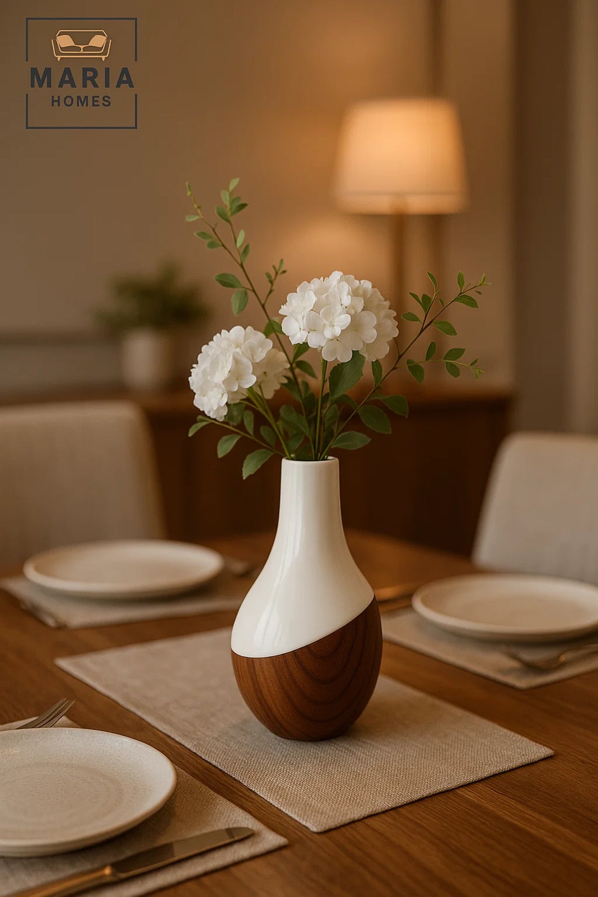 Modern Decorative Vase √ê Ceramic Flower Vase √ê Wood-Effect Home Decor Accessory