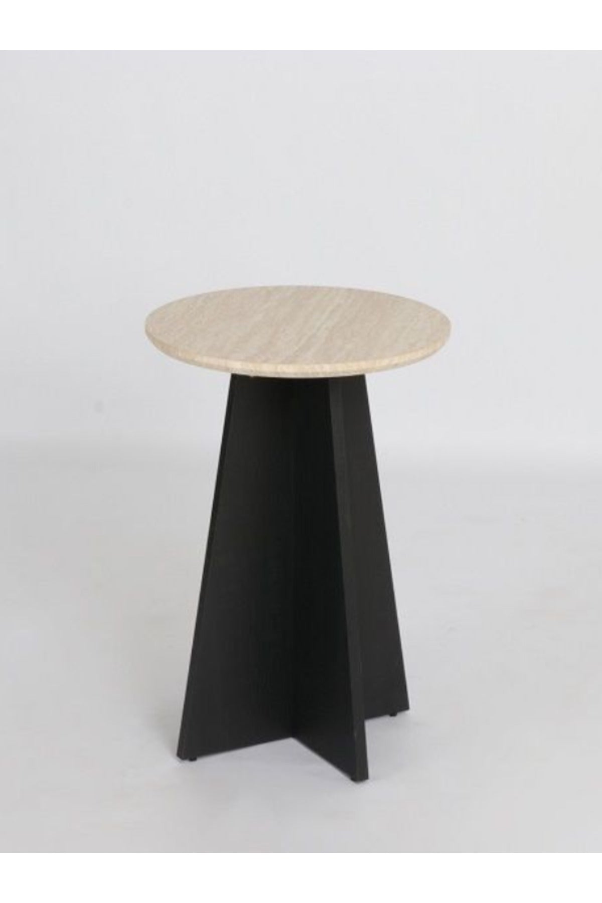 Round Marble Top Side Table with Black Wooden Base Ð Modern Accent Table for Living Room 45_55 cm