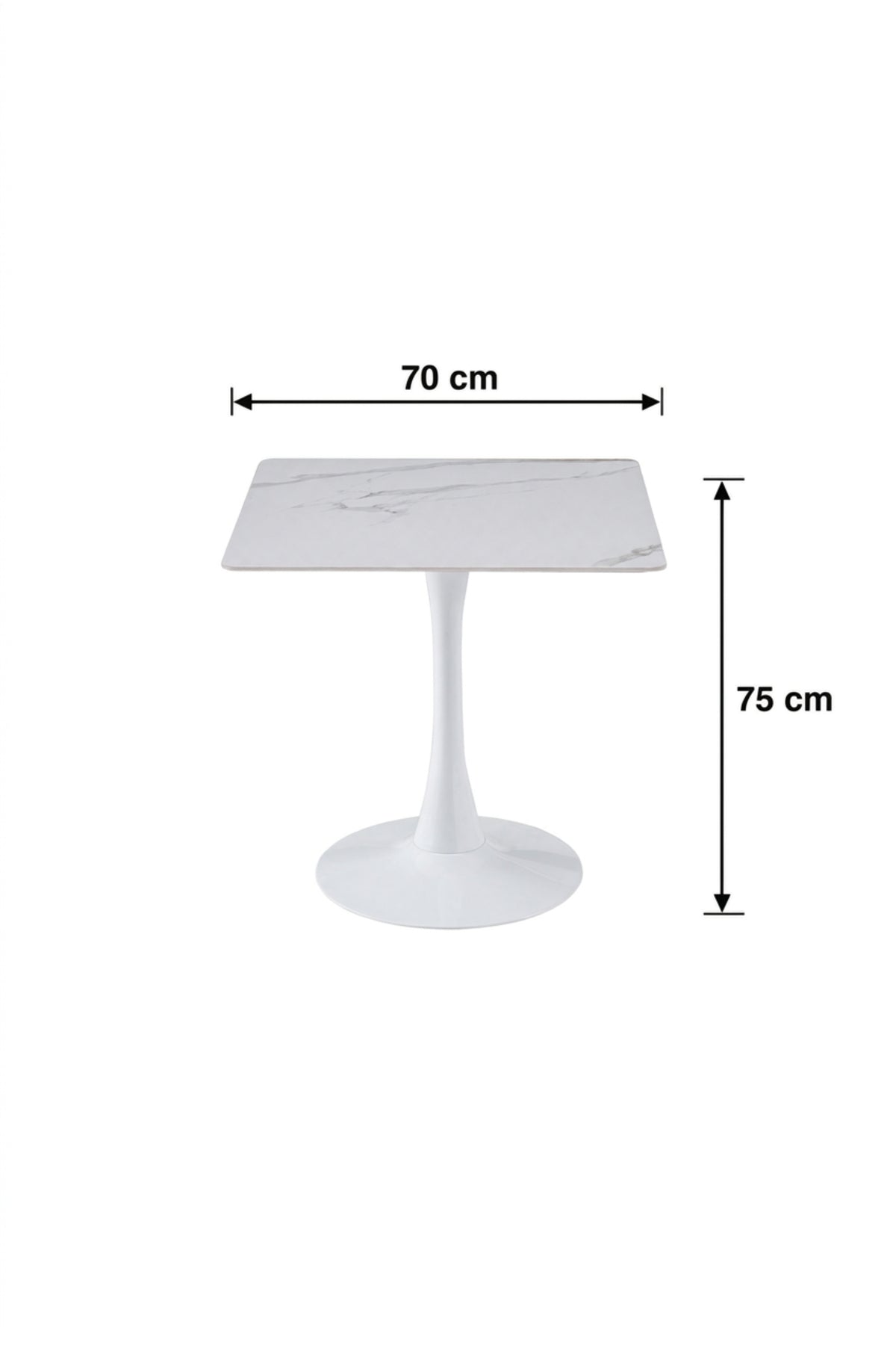 Modern Square Marble Bistro Table with White Pedestal Base for Cafe Dining Furniture