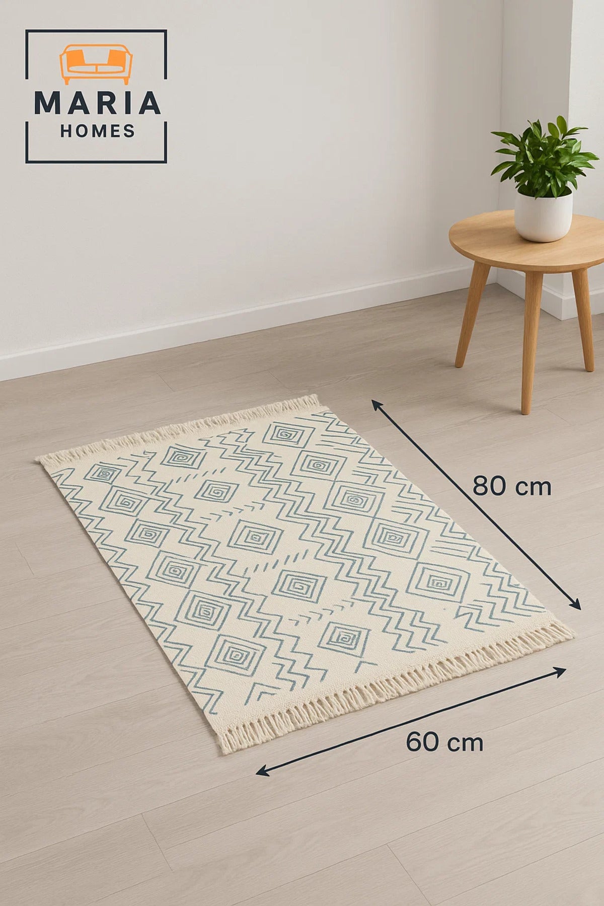 Bohemian Cotton Area Rug with Fringe Ð size 60x80 cm, Geometric Tribal Design