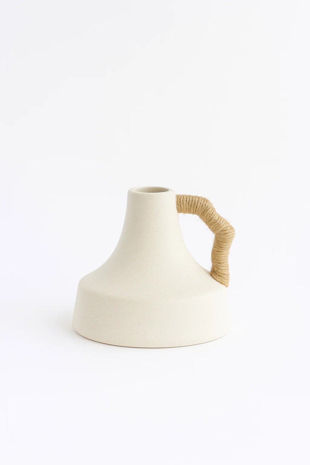 White Ceramic Rope Handle Vase Ð Modern Decorative Flower Pot for Home and Office DŽcor