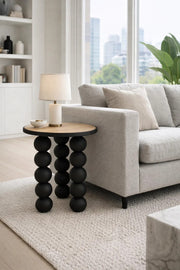 Modern Round Side Table Black Sphere Base Wood Top Stylish Accent Furniture for Home Decor 53cm
