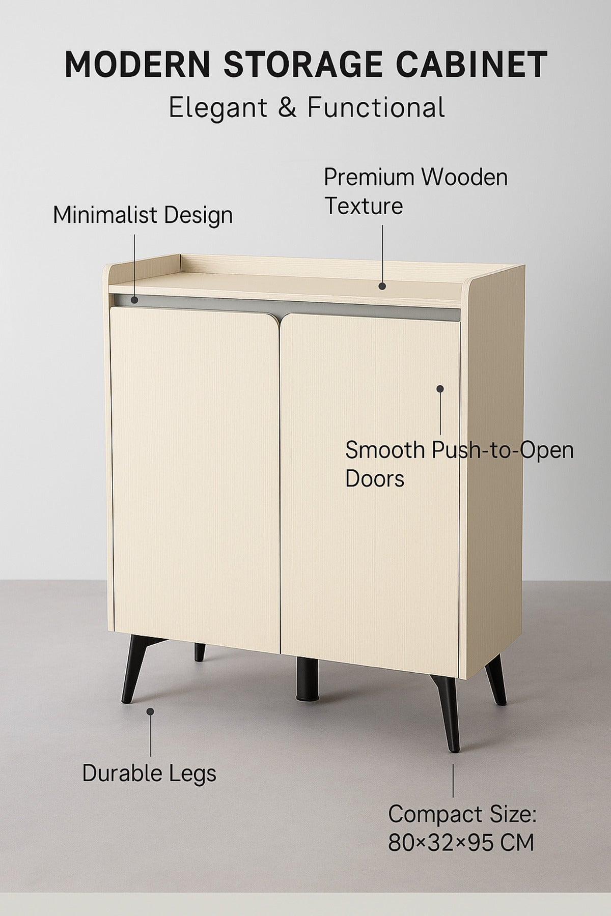 Modern Bouguer Storage Cabinet Ð 2-Door Wooden Sideboard with Metal Legs 80_32_95 cm