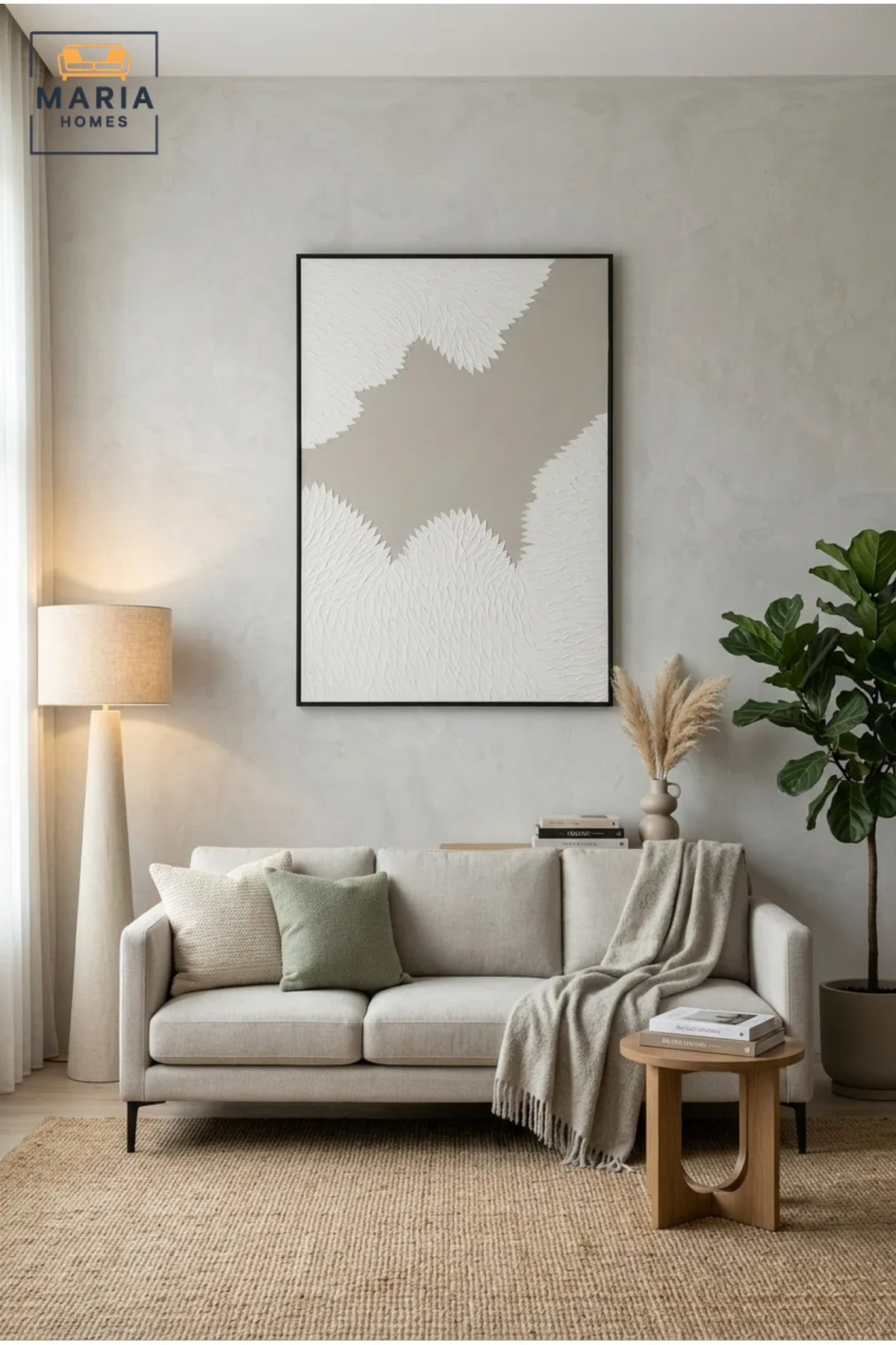 Modern Abstract Textured Wall Art with Black Frame, Neutral White and Beige Canvas Print for Living Room, Bedroom, Office and Hallway Décor
