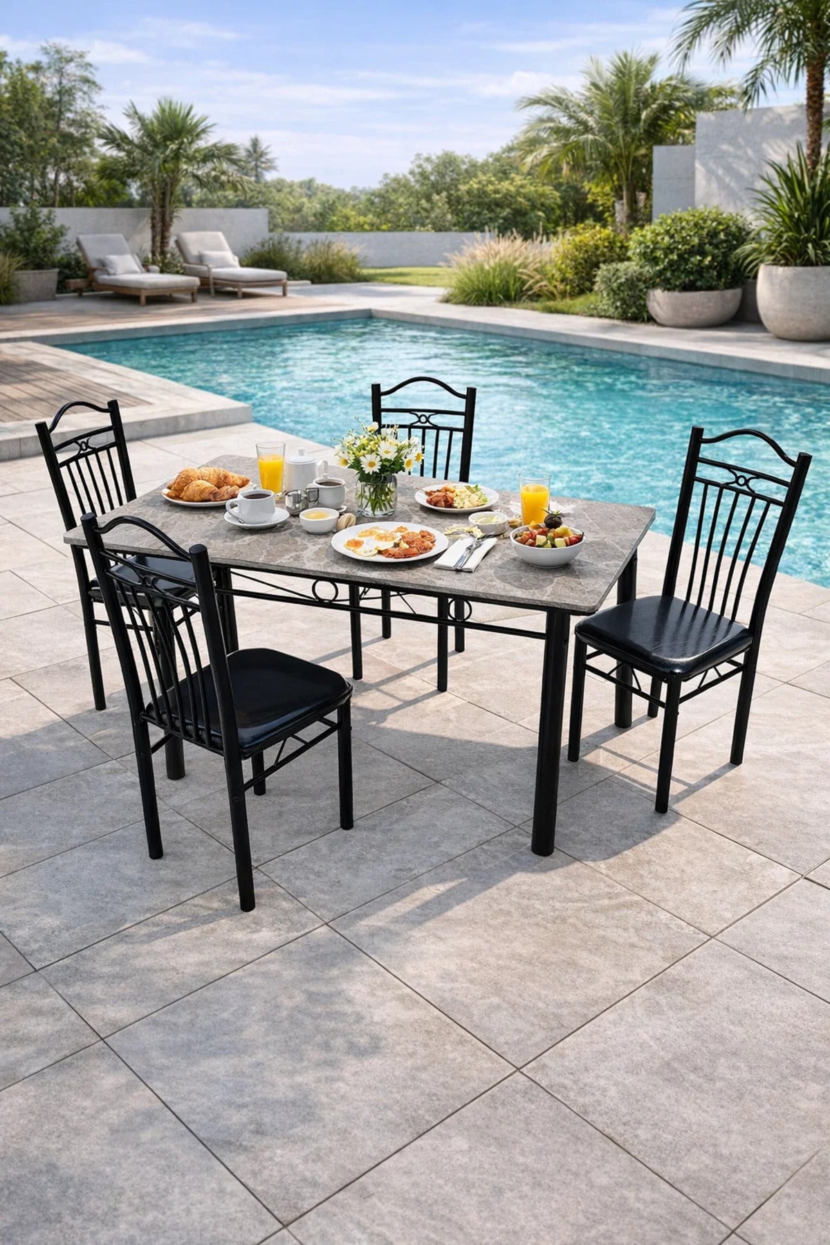 Modern Marble Dining Table Set with Cushioned Chairs 1+4 Seating for Contemporary Spaces