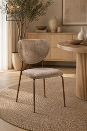 Modern Dining Chair Upholstered Fabric Kitchen Chair Metal Legs for Dining Room Beige Brown