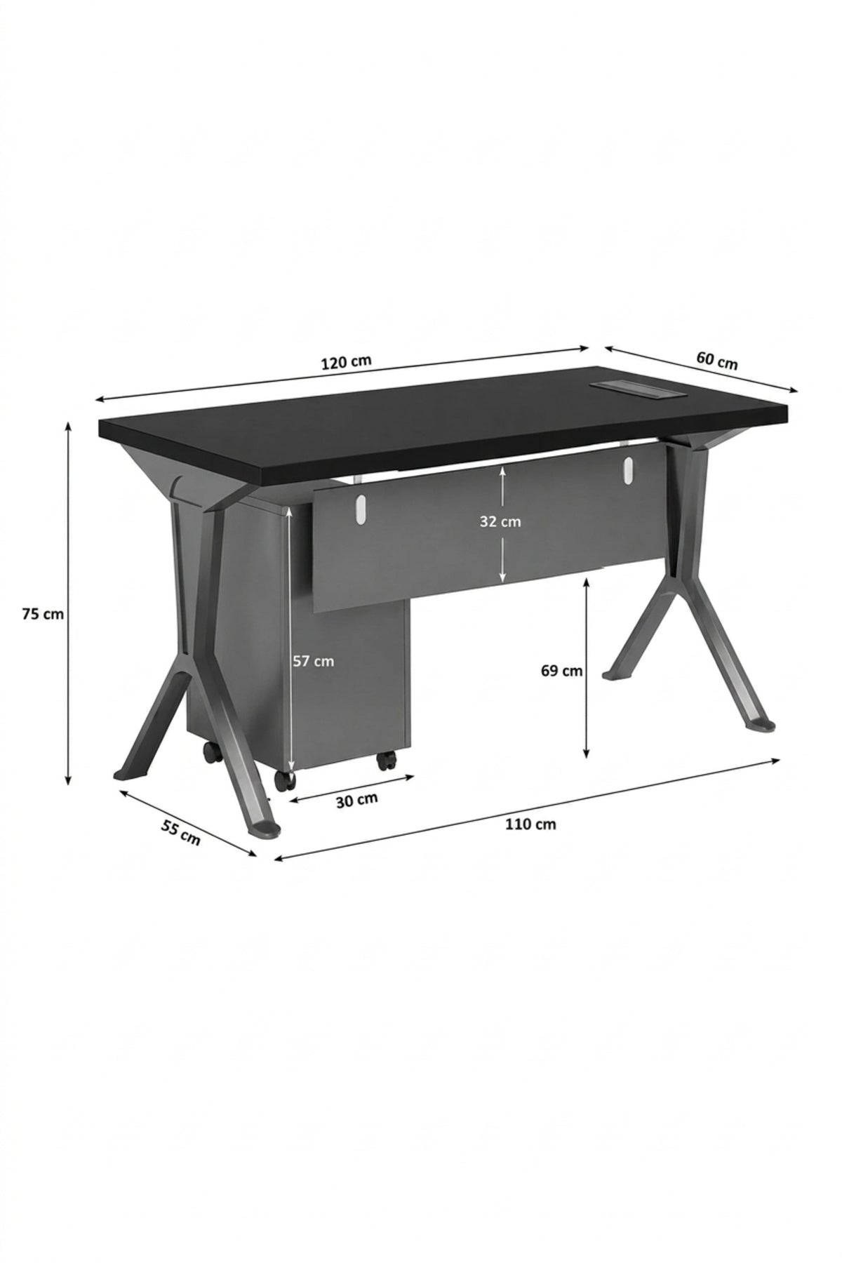 Contemporary Executive Office Desk with Mobile Storage Cabinet √ê Modern Manager Workstation Table