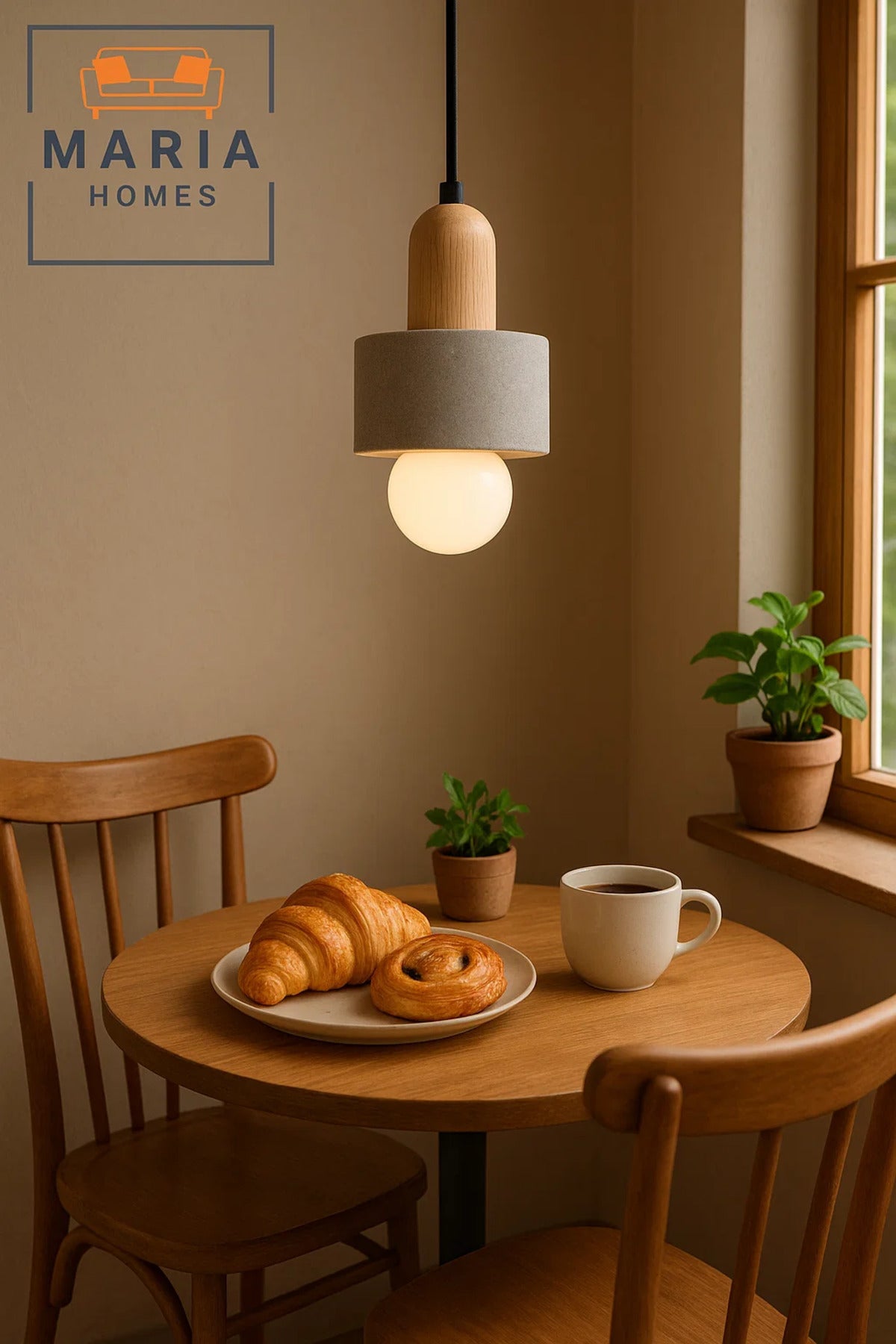Mini Cement Pendant Light with Wood Top
