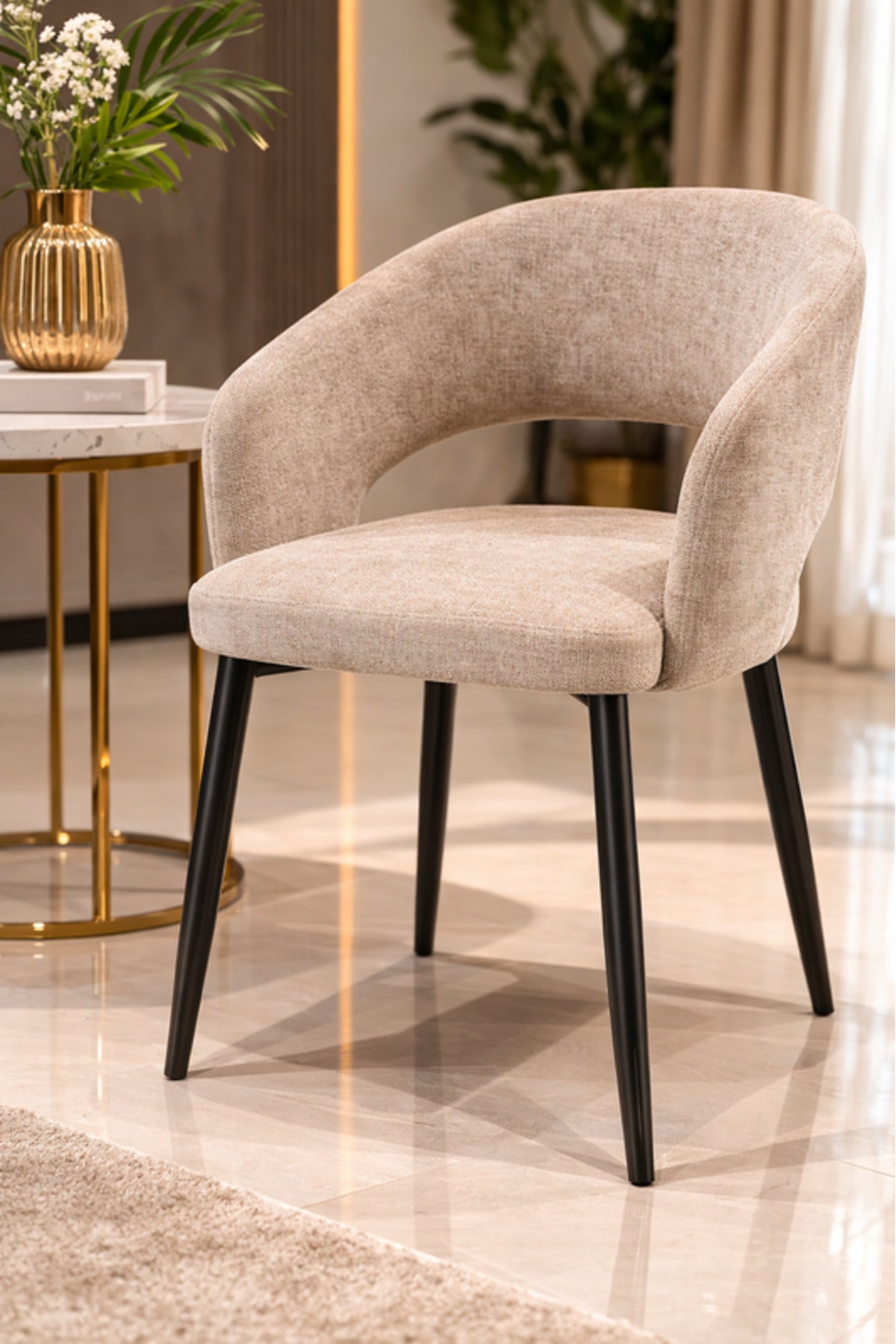 Dark Beige Fabric Arm Dining Chair 80x44x48cm Modern dark beige fabric Kitchen