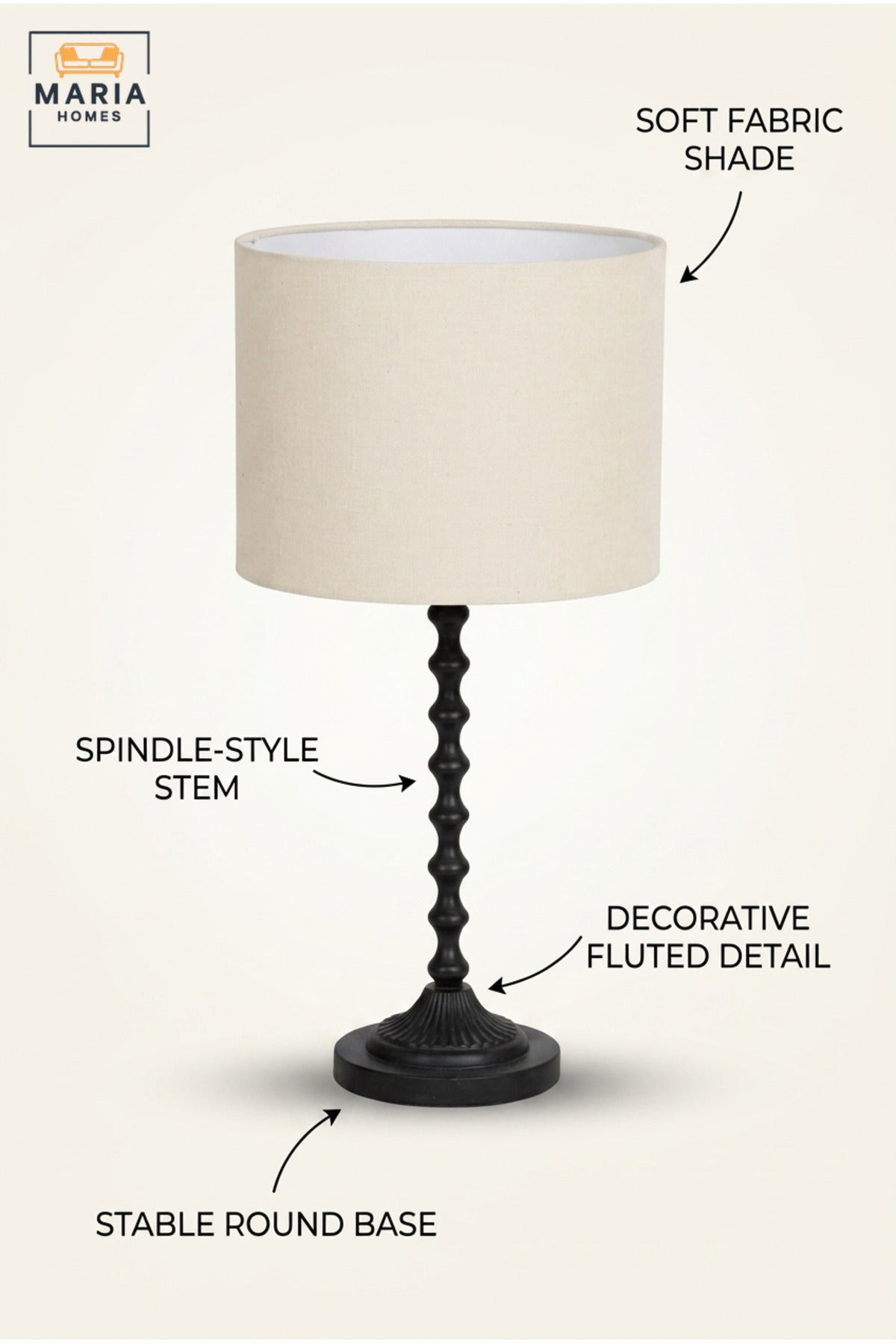 Classic Table Lamp with Cylindrical Fabric Shade, Decorative Sculpted Base and Stable Round Stand for Bedroom, Living Room, Office, Hotel and Side Table