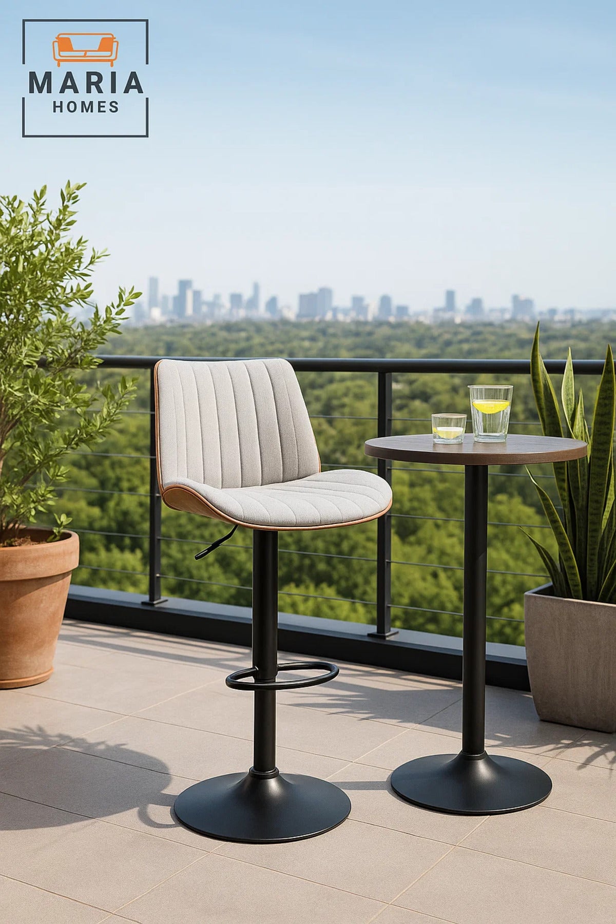 Light Grey Adjustable Swivel Bar Stool for Kitchen & Home Bar, Modern Upholstered Counter Chair
