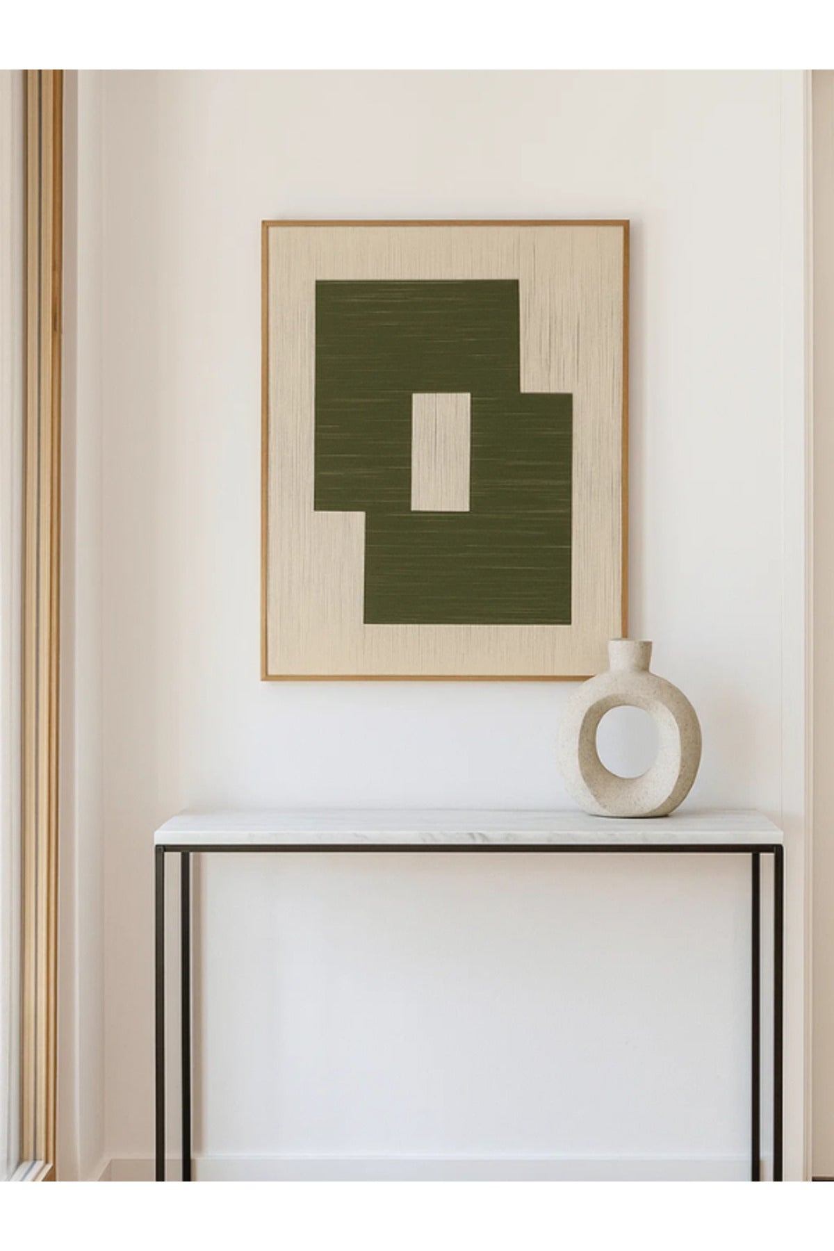 Modern Abstract Wall Art Ð 120_80 cm Beige and Green Geometric Framed Canvas DŽcor