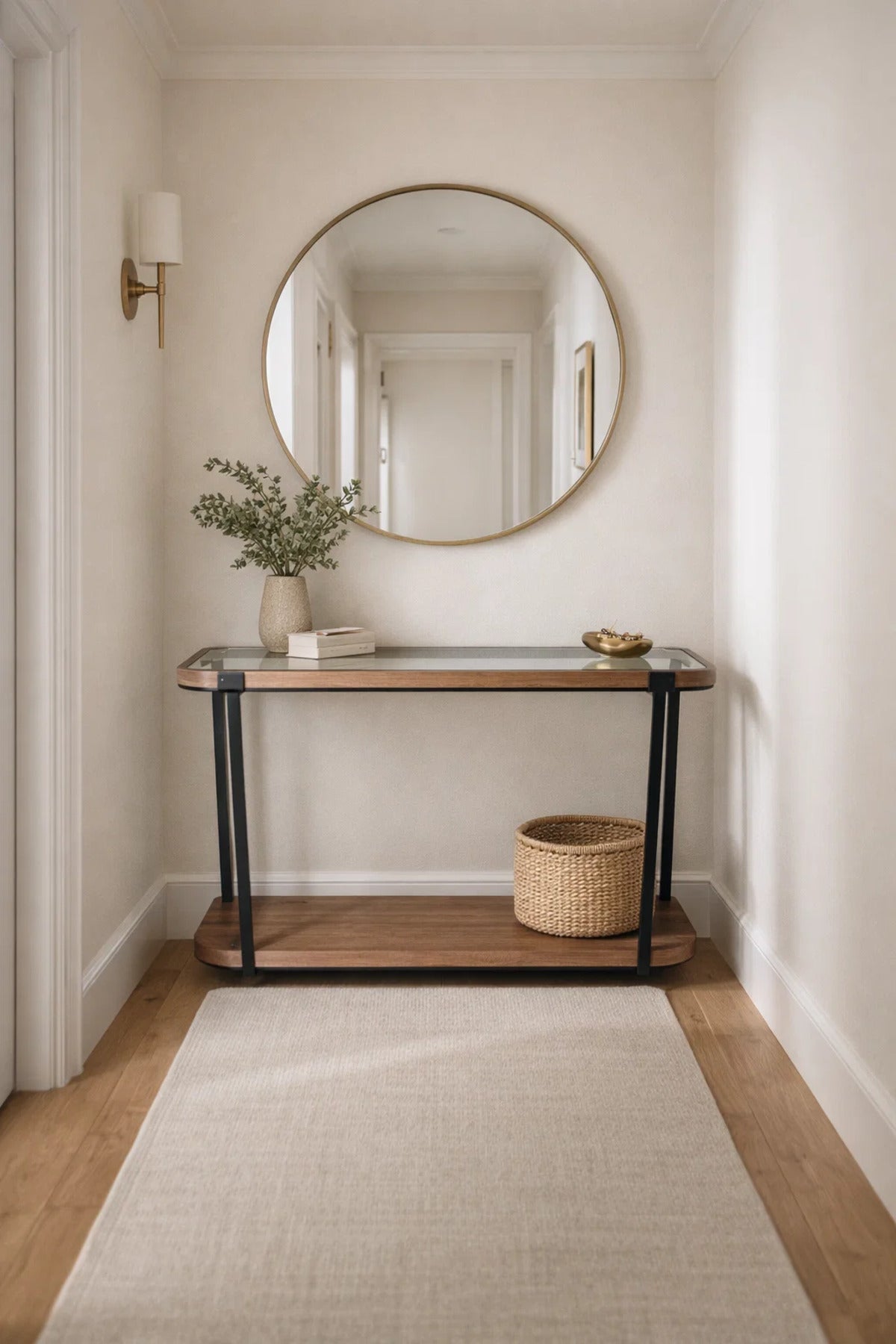 Modern Wood Console Table with Lower Shelf for Entryway & Living Room