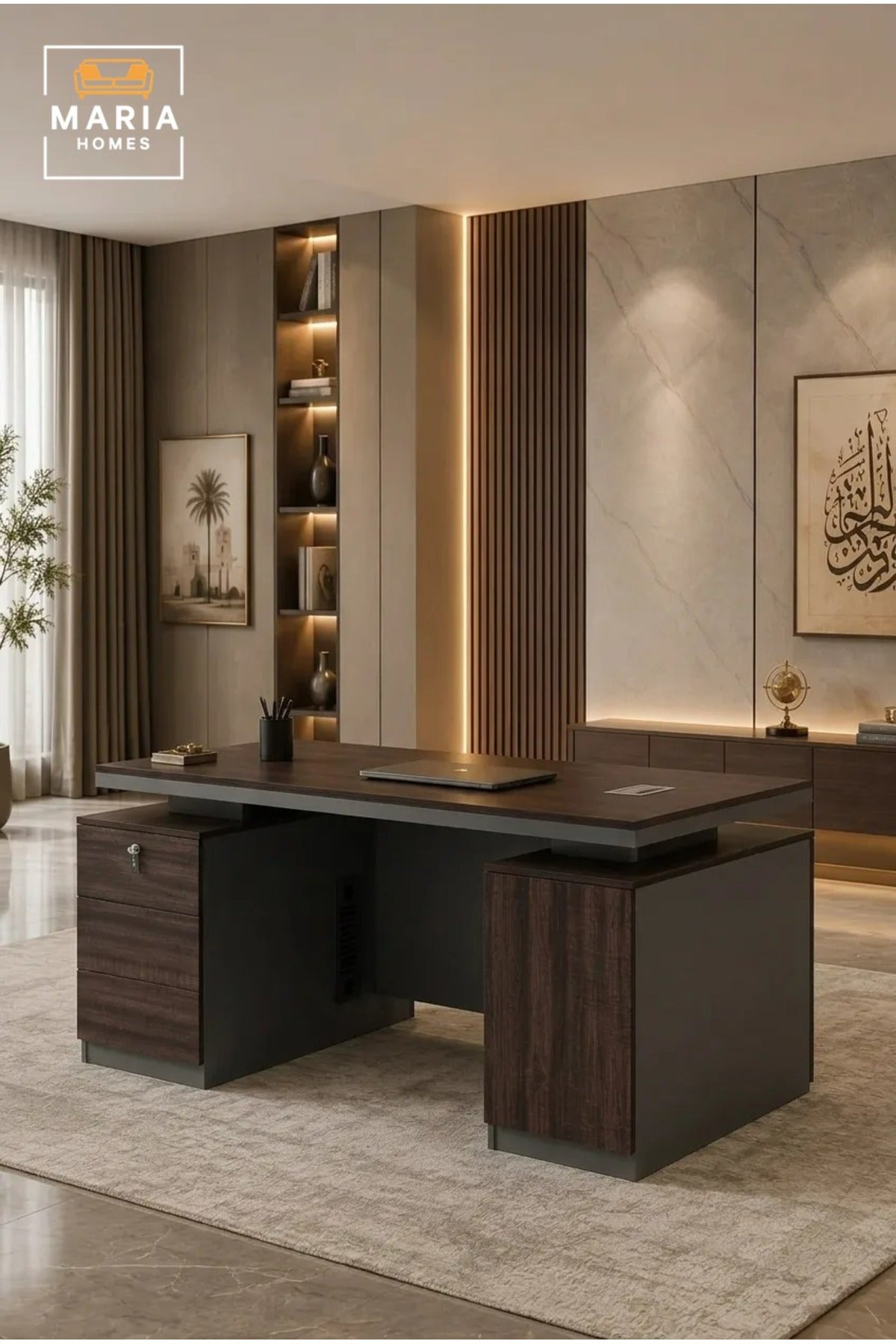 Executive Office Desk with Lockable Drawer Storage √ê Modern Manager Workstation Table