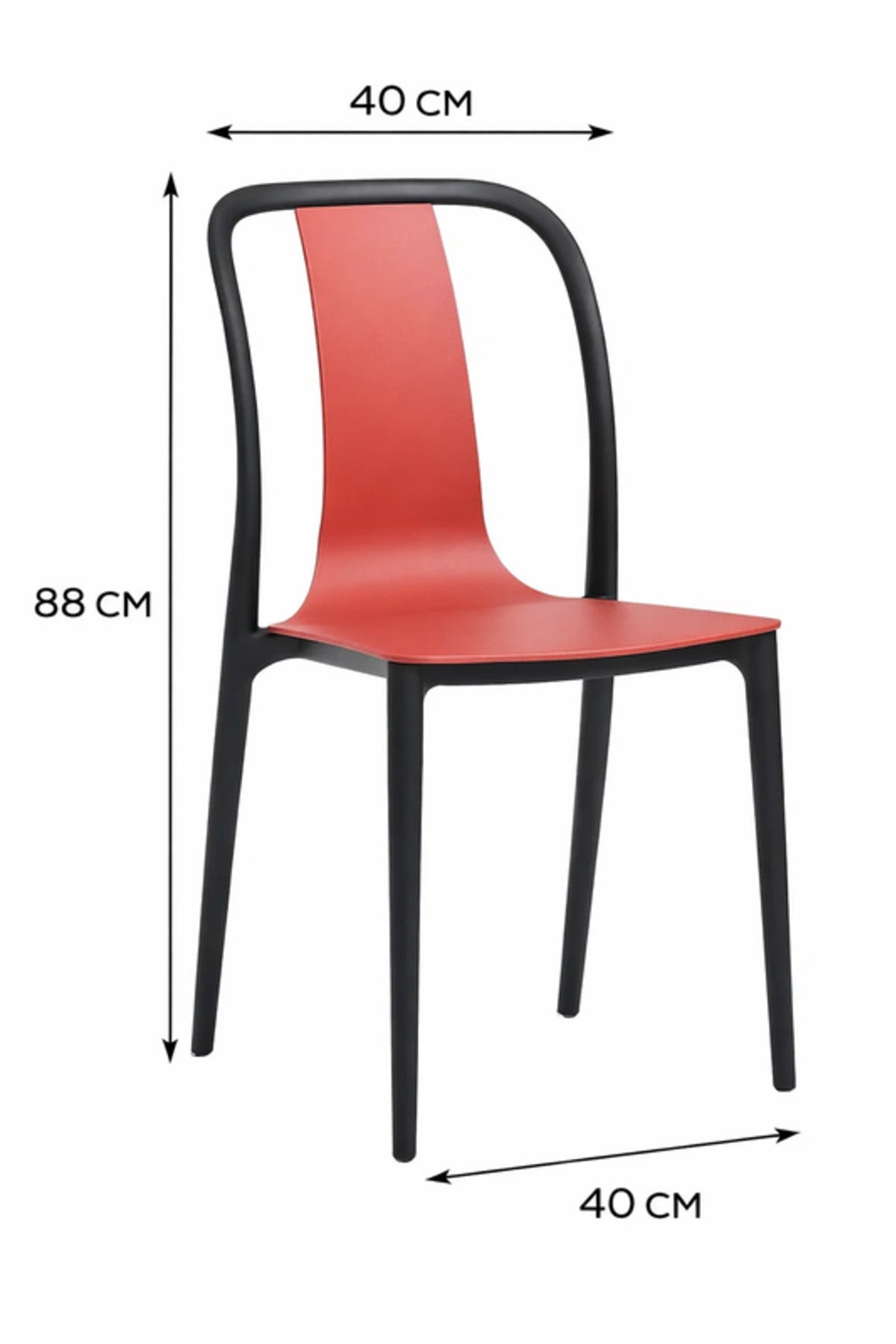 Bold Red Plastic Chair with Black Frame, 88x41x47 CM