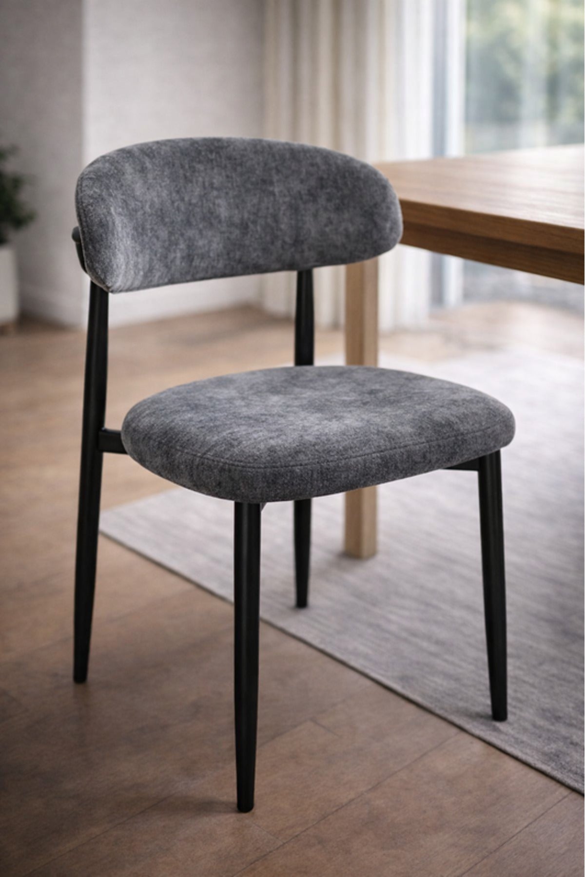 Dark Grey Velvet Chair with Black Metal Legs, 79x47x48 CM dark grey velvet Kitchen