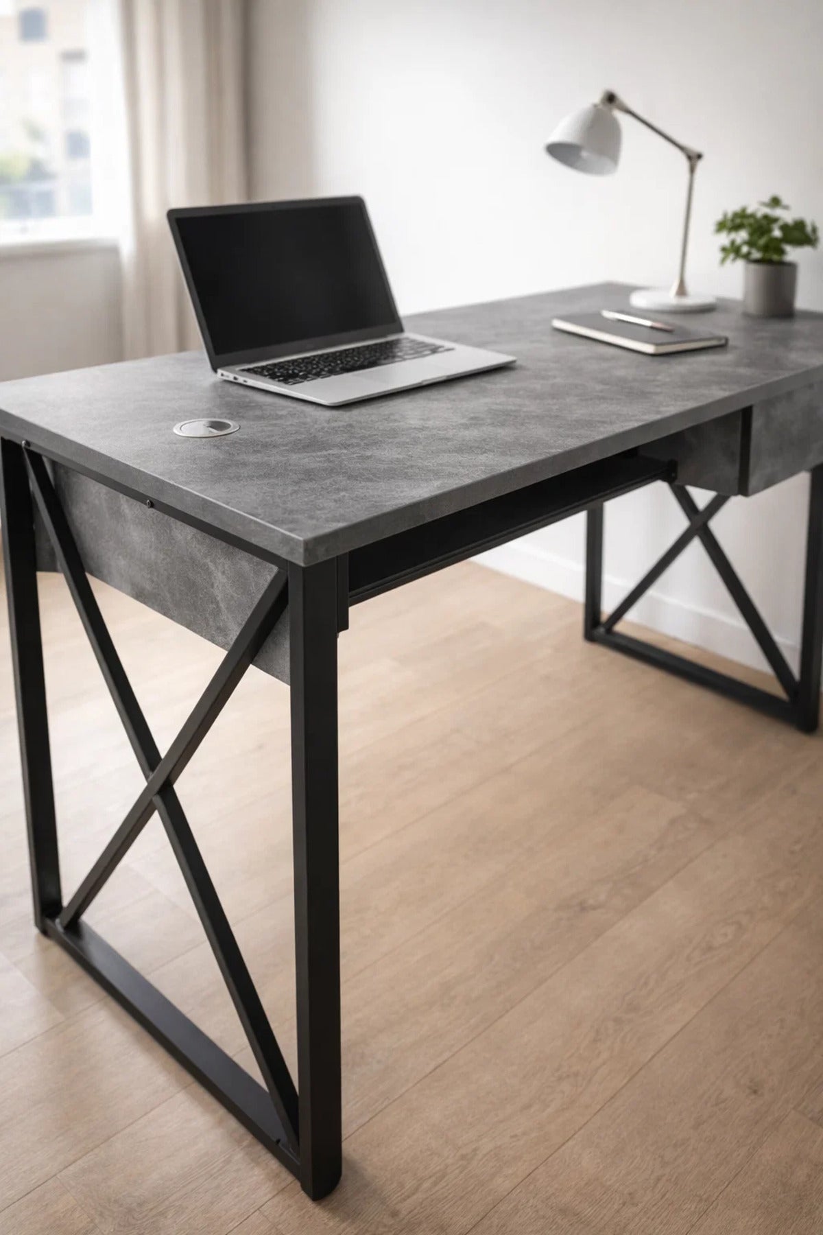 Modern Grey Office Desk with Metal Frame modern grey office
