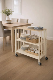 Light Wood 3-Tier Rolling Storage Shelf 80_40_80 cm