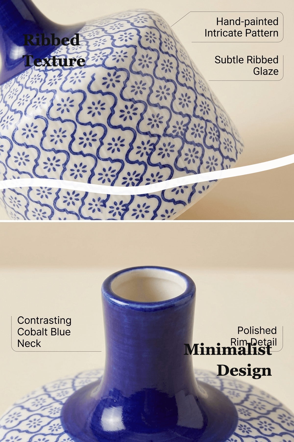 Blue and White Ceramic Decorative Vase with Floral Pattern for Home Decor