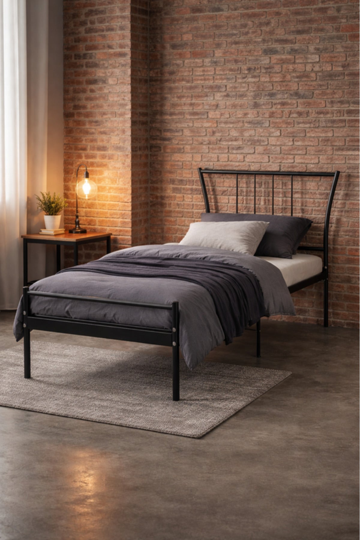 Black Metal Bed Frame with Modern Headboard black metal bed / Base
