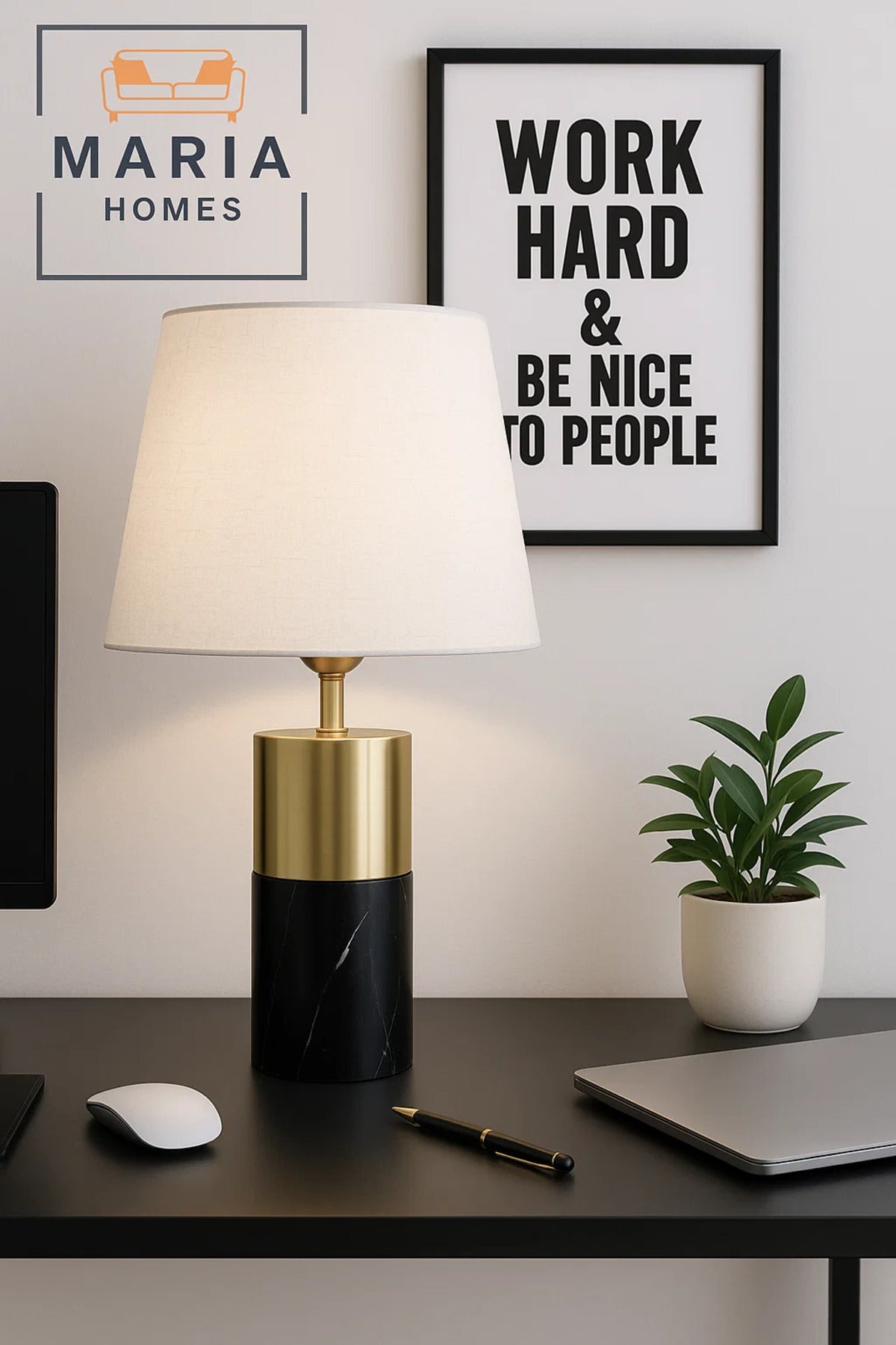 Black Marble and Gold Accent Table Lamp