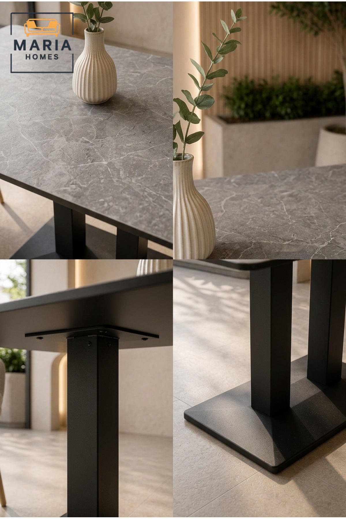Modern Square Dining Table Marble Look Top Restaurant Table Caf≈Ω Table with Black Base