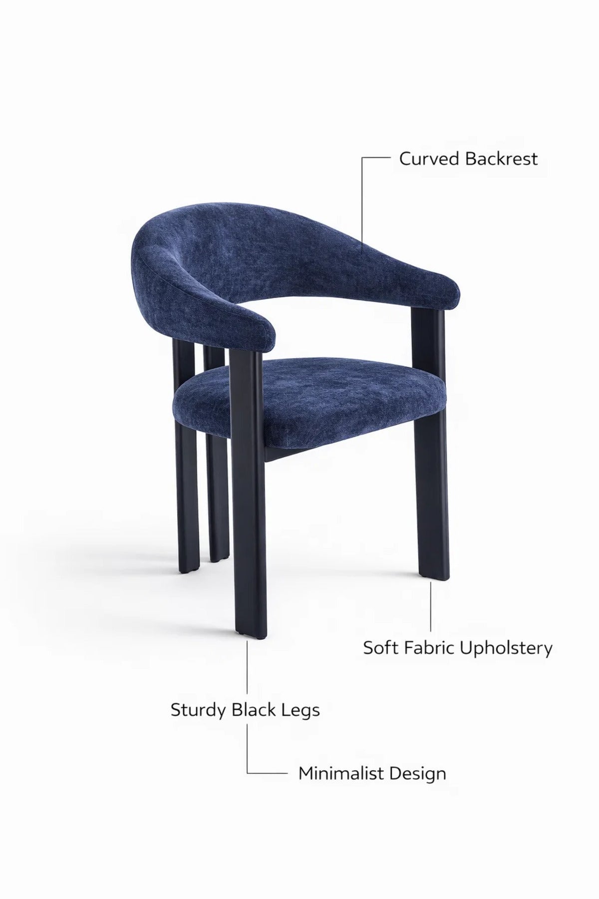 Blue Armchair with Black Wooden Legs, 79x49x48 CM blue armchair Dining Room Chair