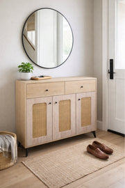 Wood Storage Cabinet with Rattan Doors 100_35_95 cm Modern Sideboard wood storage
