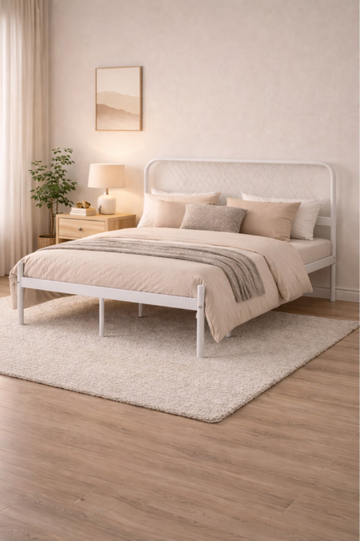 White Metal Bed Frame with Cross Pattern Headboard white metal bed / Base