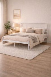 White Metal Bed Frame with Cross Pattern Headboard white metal bed / Base
