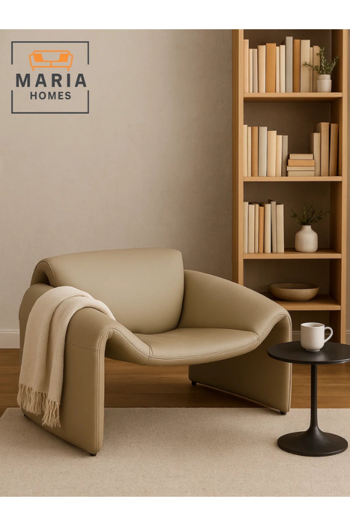 Beige Modern Lounge Chair Ð Minimalist Contemporary Accent Seat for Living Room or Office