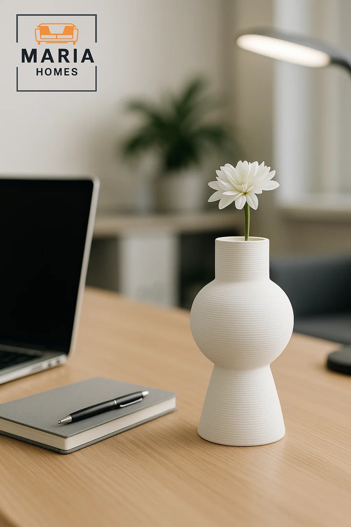 Modern White Decorative Vase Ð Sculpted Ceramic Flower Vase with Textured Design