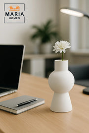 Modern White Decorative Vase Ð Sculpted Ceramic Flower Vase with Textured Design