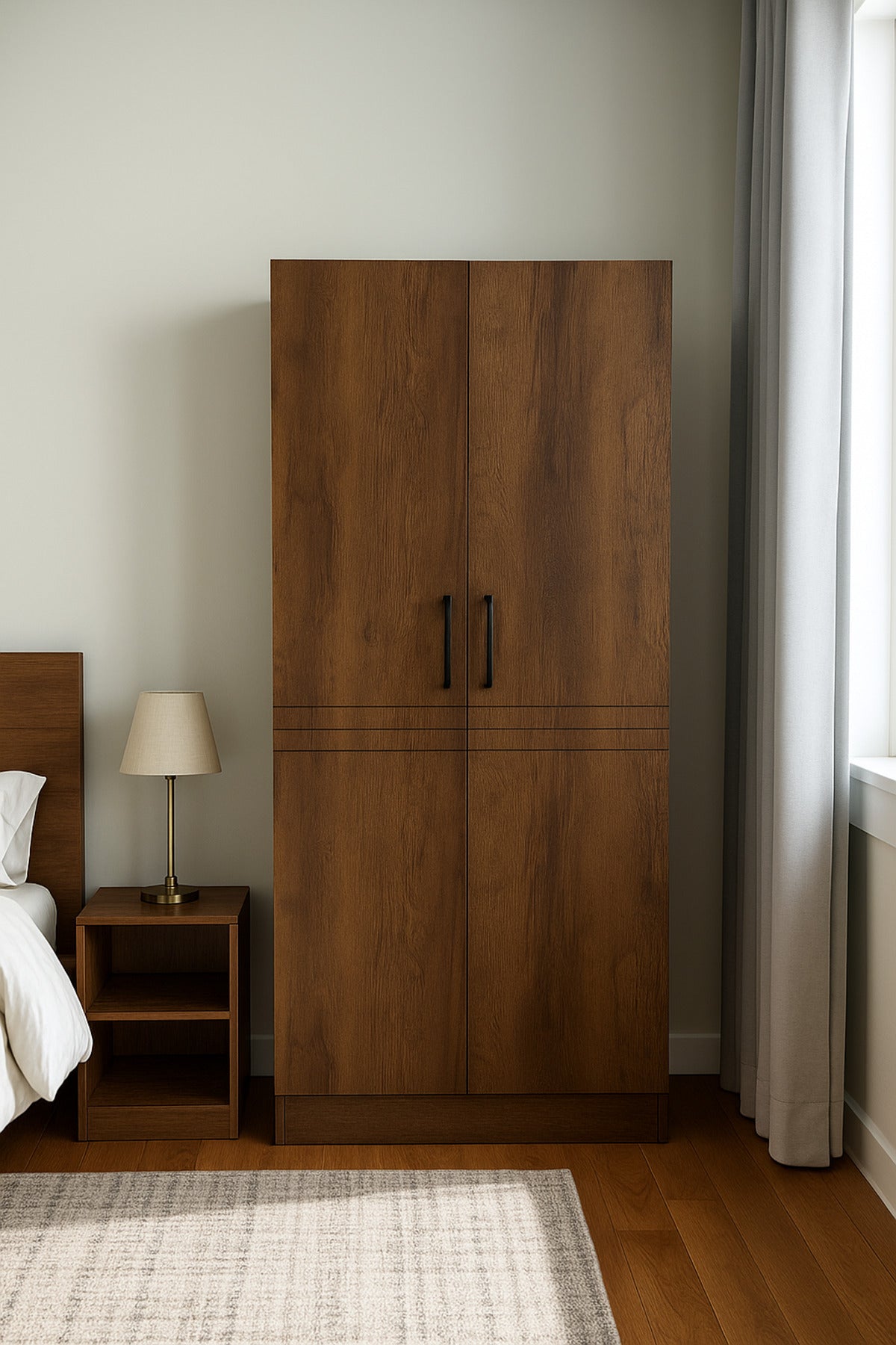 2-Door Wooden Wardrobe with Shelves Ð 80_54_200 cm Modern Storage Cabinet in Brown
